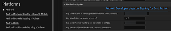 Project Settings > Platforms > Android 항목 설정